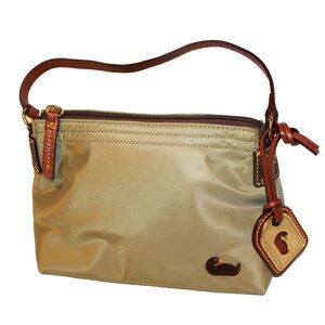 Dooney & Bourke Vtg Small Khaki Nylon & Leather Purse Brass Duck Logo Tag